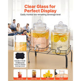 Beverage Dispenser, 2 Pack 1.5 Gallon Drink Dispensers for Parties, Glass Juice Dispenser with Metal Stand, Stainless Steel Spigot, Iced Tea Lemonade Juice Water Dispensers for Parties